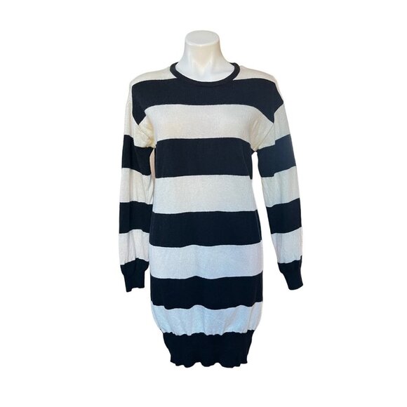 N'Kino Striped Wool T-Shirt Sweater Dress Long Sleeve Black White Medium - Picture 1 of 7